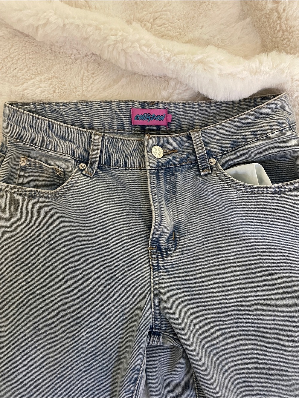 Edikted Light Blue Jeans with Pink Bows - Picture 2 of 5